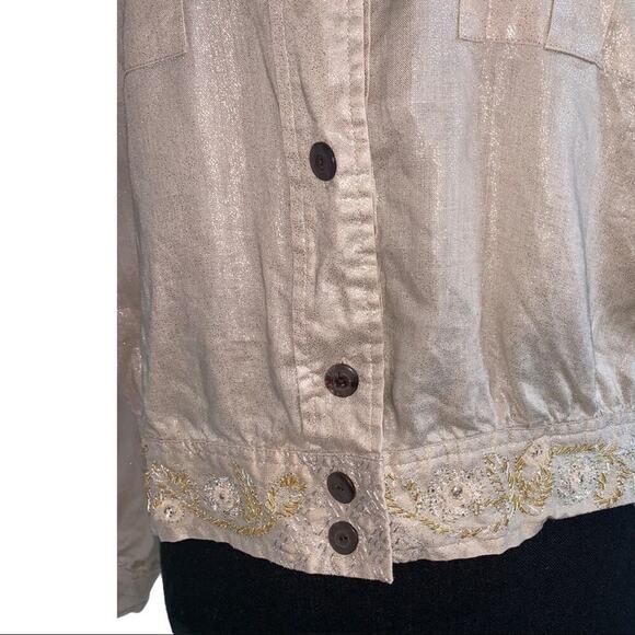 Silk Club Embellished Cropped Button-Down Shirt M - Picture 2 of 7